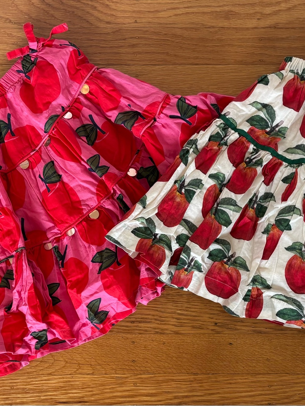 Pink Chicken Girls Apple Print Tiered Skirts in Pink and White